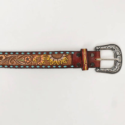 "Paisley Sun" Tooled Leather Western Belt