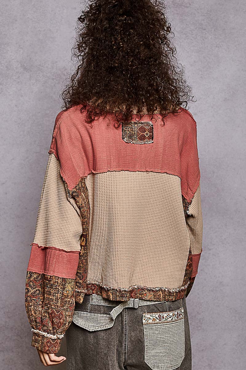 "Pamela" Jacquard Print Shirt in Brick