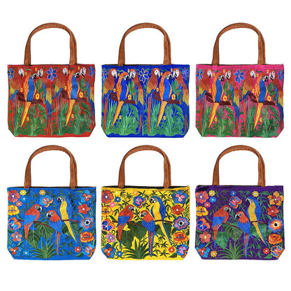 "Boho Parrot" Embroidered Floral Suede Tote Bag