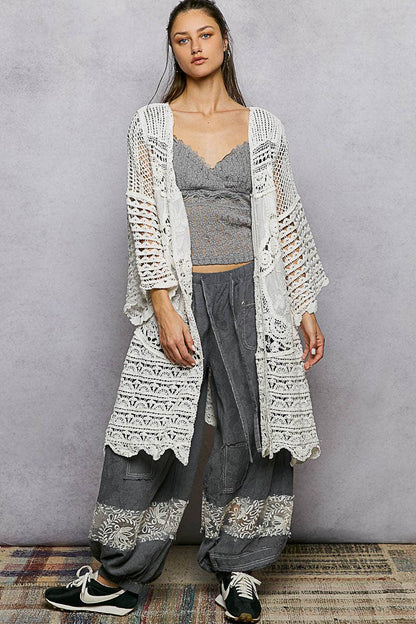 "Casey" Crochet Scalloped Edge Cardigan Off-White