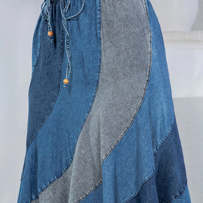 "Swirlin' Girl" Asymmetrical Denim Midi Skirt