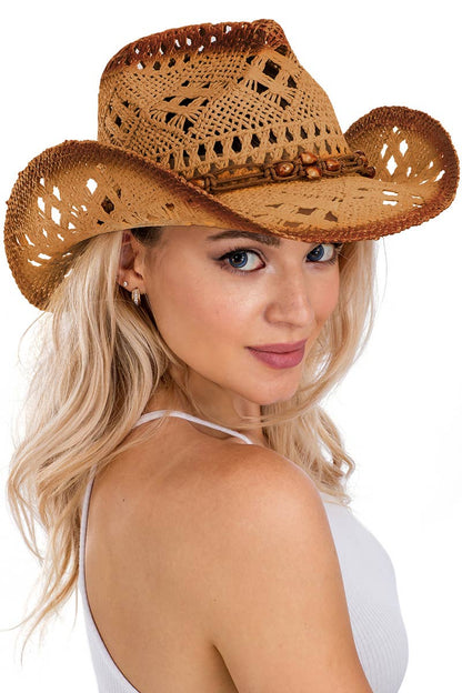 "Cowboy Crush" Beaded Crochet Straw Cowboy Hat