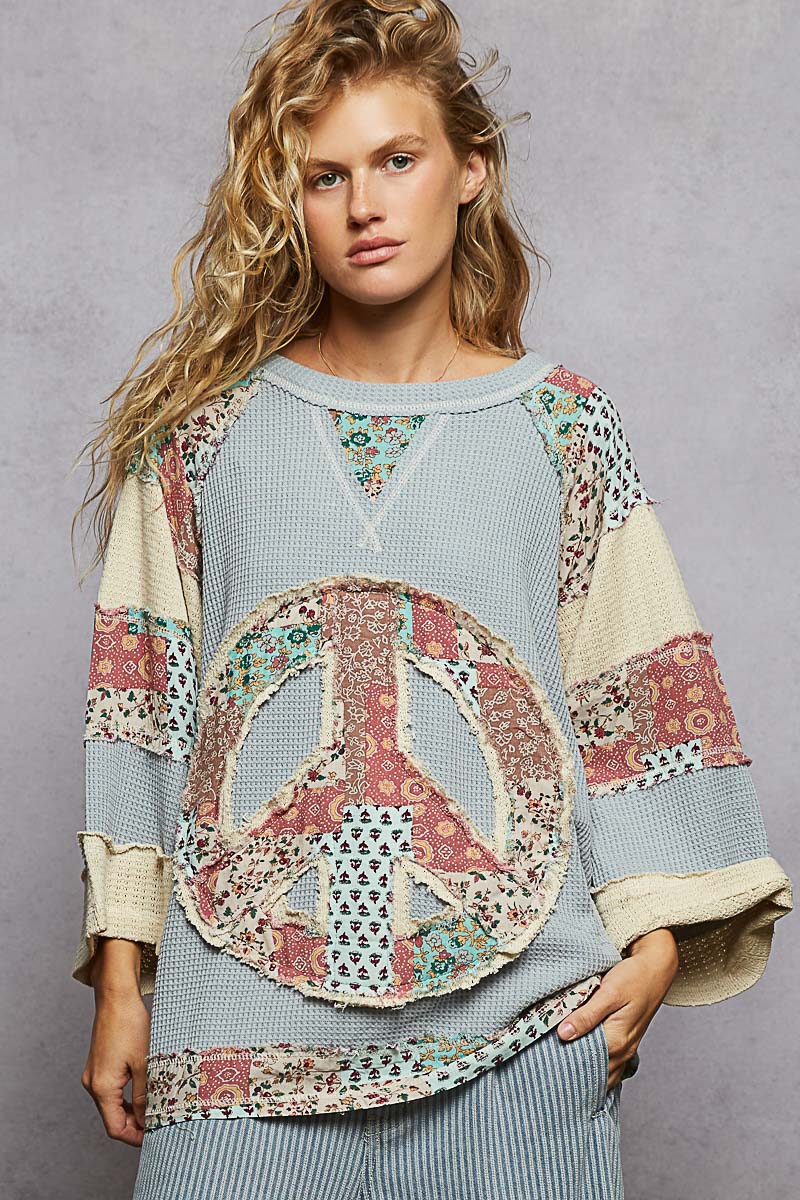 "All the Peace" Light Blue Thermal Peace Top