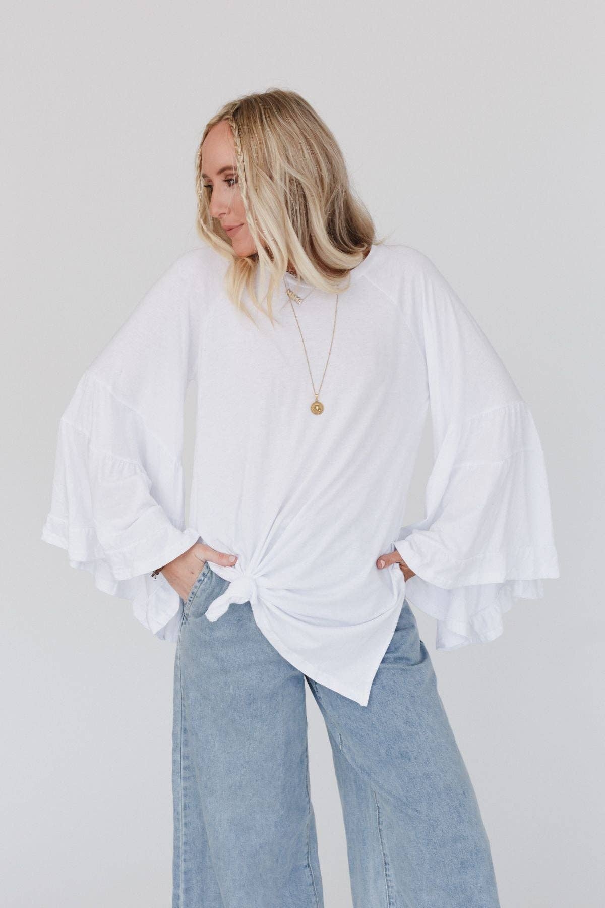 "Babe Truth" Bell Sleeve Modal Baseball Tee White