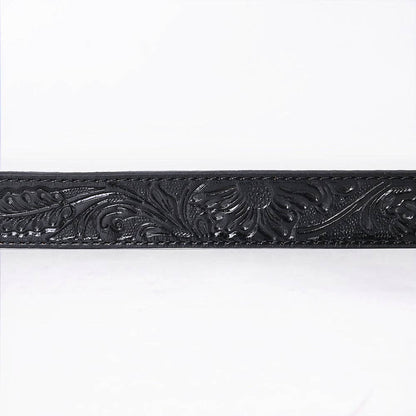 "Black Rivet" Hand-Tooled Black Floral Western Leather Belt
