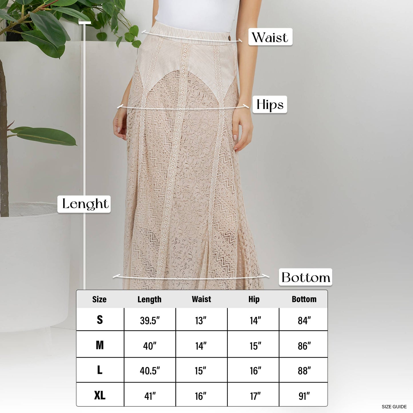 "Sarah" Prairie Maxi Skirt Denim & Lace in Latte