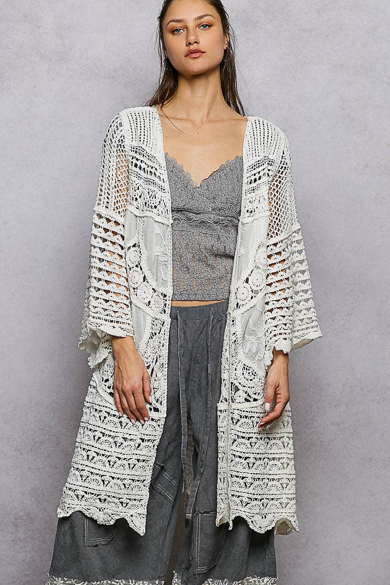 "Casey" Crochet Scalloped Edge Cardigan Off-White