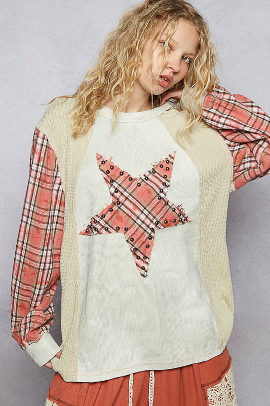 "Boho Star" Thermal Flannel Plaid Star Top