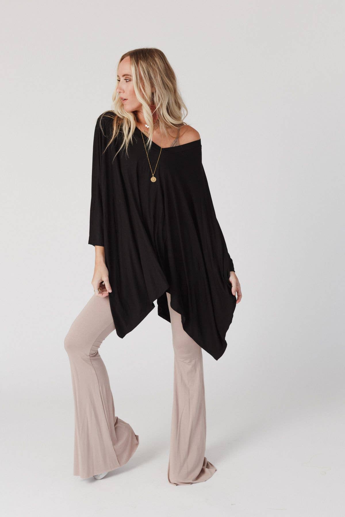 "The Wren" Soft Jersey Boho Top in Black
