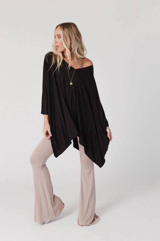 "The Wren" Soft Jersey Boho Top in Black