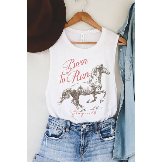 "Born to Run" Mineral Wash Graphic Tee White
