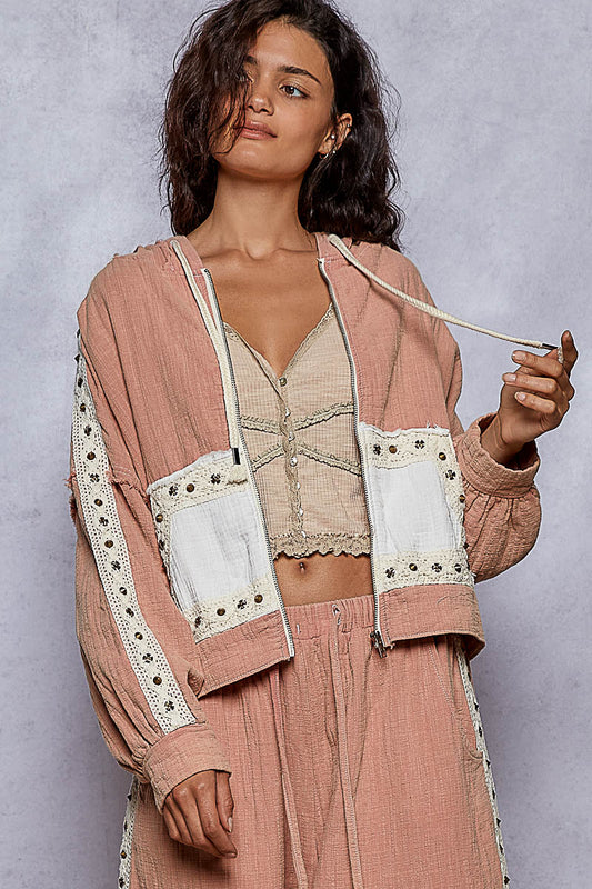 "Venus" Washed Pink Double Gauze Roomy Hoodie Jacket