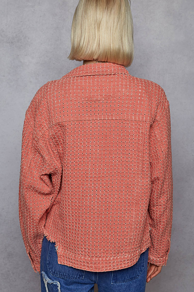 "Lennon" Laser Textured Distressed Twill Jacket in Dusty Pink