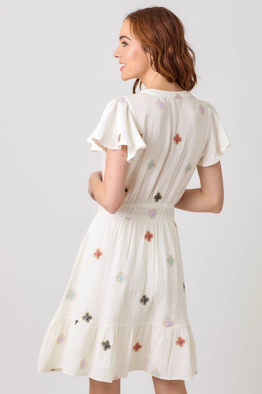 "Dayna" Embroidery Double Gauze Dress in Off White