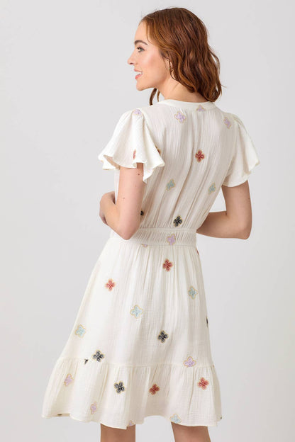 "Dayna" Embroidery Double Gauze Dress in Off White