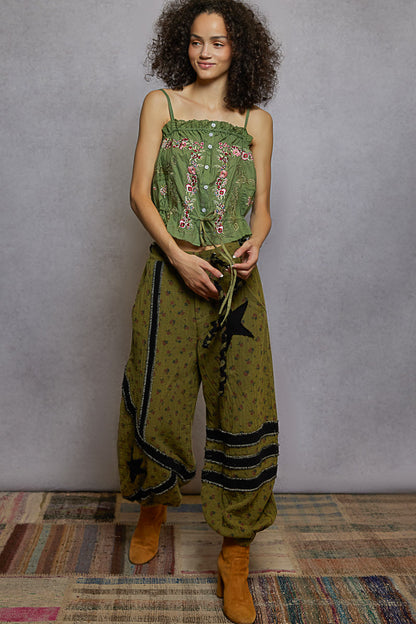 "Delight" Embroidered Poplin Top in Grass Green