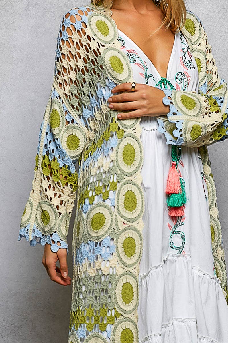 "Maisey" Crochet Open-Knit Cardigan Kimono Orange