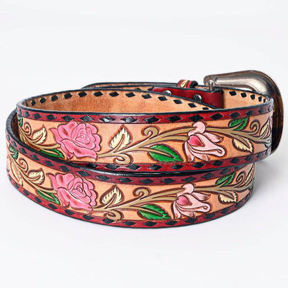 "Calla Pink" Handtooled Leather Belt