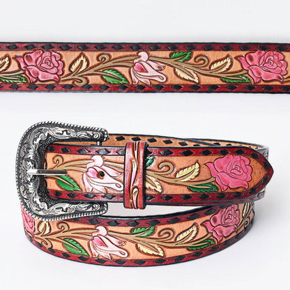 "Calla Pink" Handtooled Leather Belt