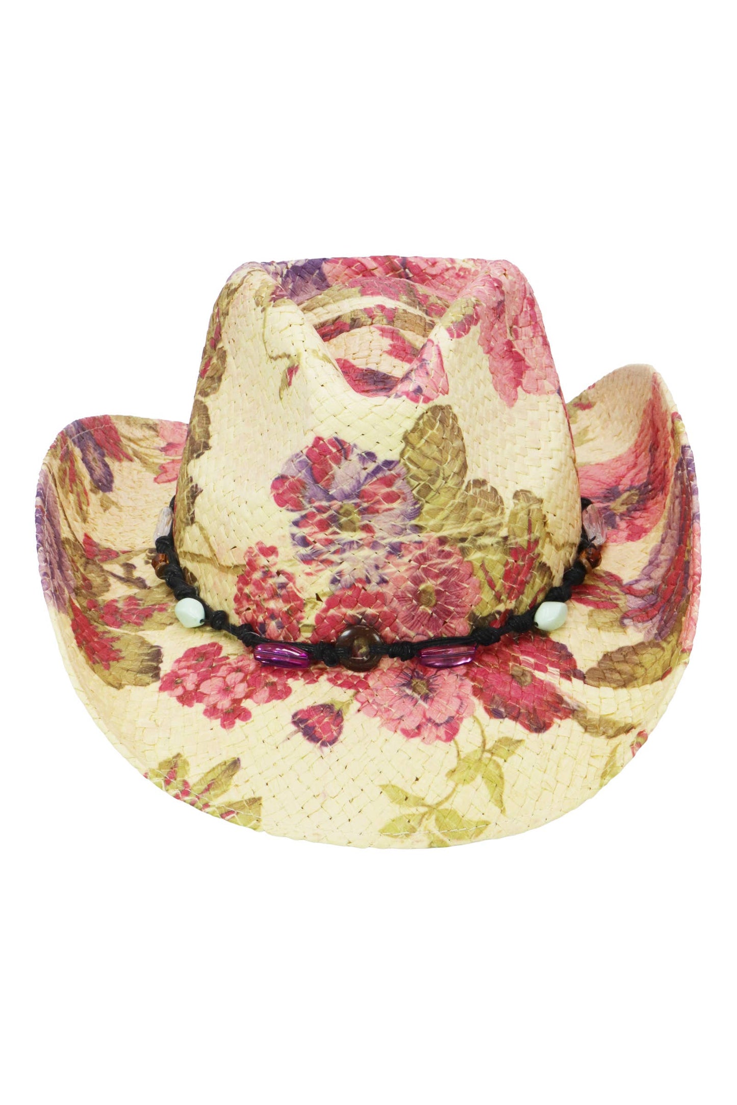 "Poppy" Floral Print Raffia Straw Cowboy Hat