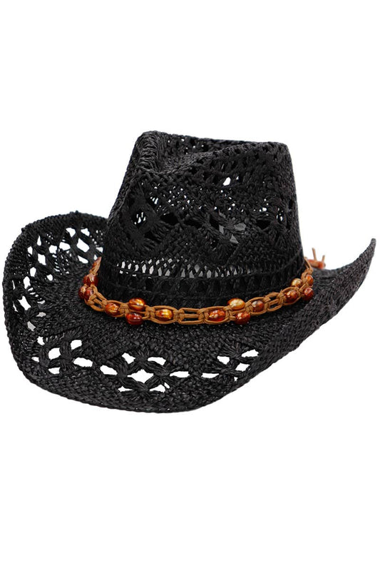"Cowboy Crush" Beaded Crochet Straw Cowboy Hat
