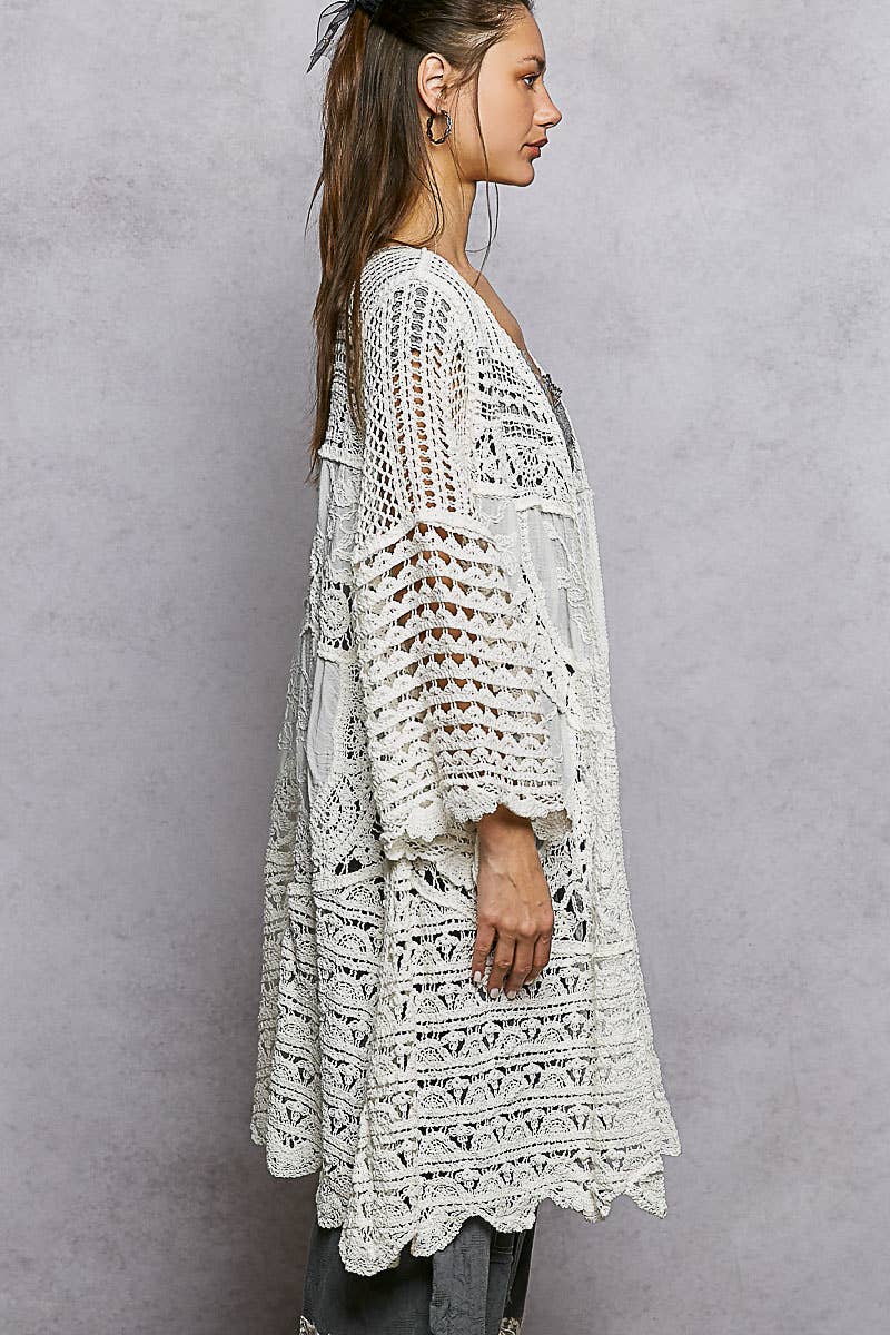 "Casey" Crochet Scalloped Edge Cardigan Off-White