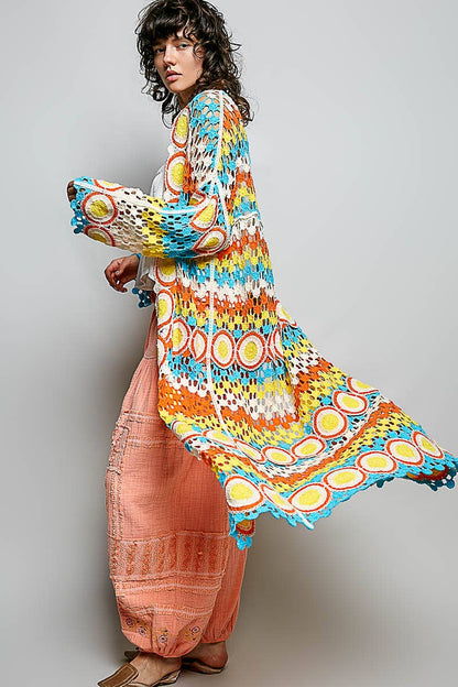 "Maisey" Crochet Open-Knit Cardigan Kimono Orange