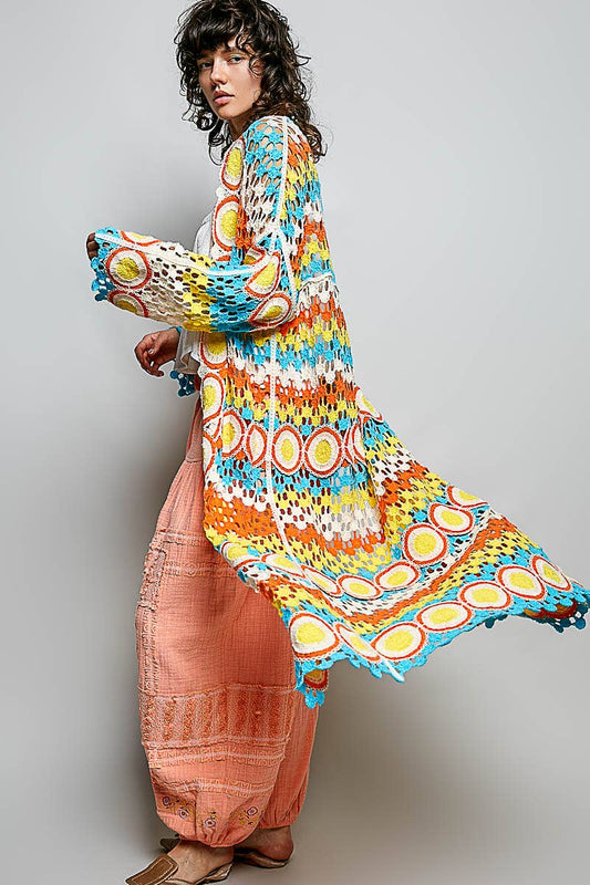 "Maisey" Crochet Open-Knit Cardigan Kimono Orange