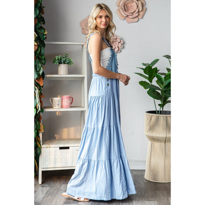 "Freedom" Embroidered Overall Wide Leg Romper in Blue