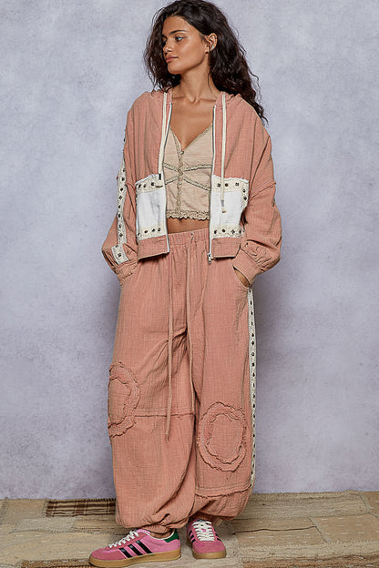 "Venus" Washed Pink Double Gauze Roomy Hoodie Jacket