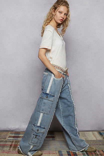 "The Station" Raw Edge Lt Wash Cargo Jeans