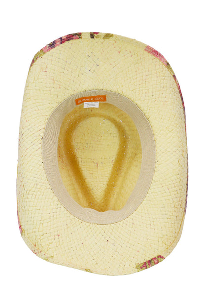 "Poppy" Floral Print Raffia Straw Cowboy Hat