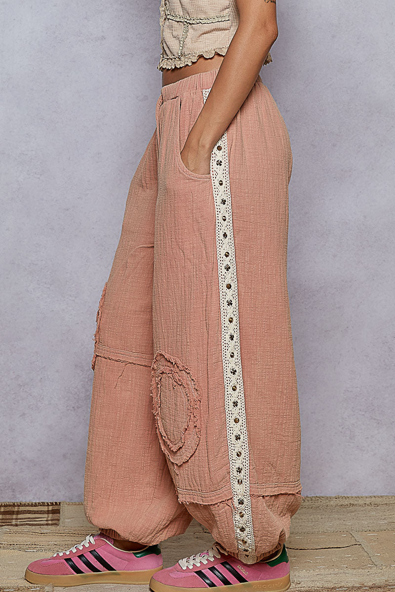 "Serena" Double Gauze Studded Joggers in Washed Pink