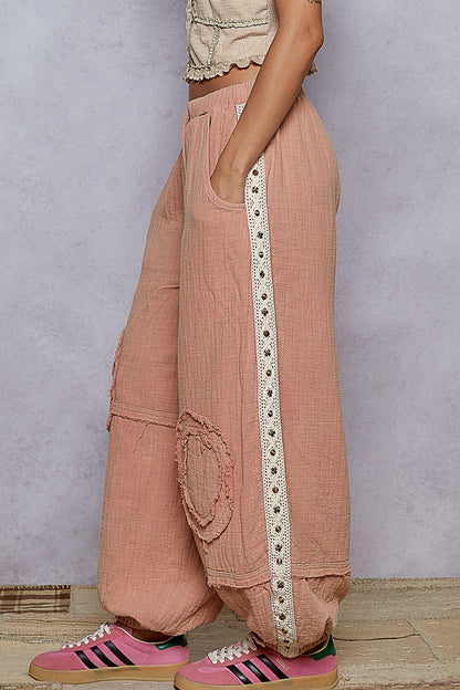 "Serena" Double Gauze Studded Joggers in Washed Pink