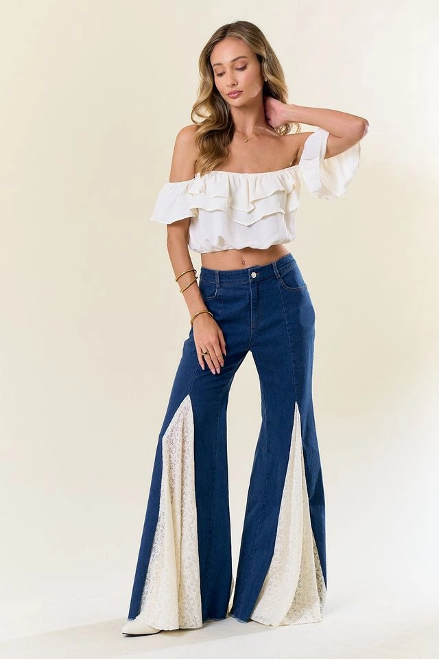 "Saint Lacey" Fitted Jeans w Lace Insets