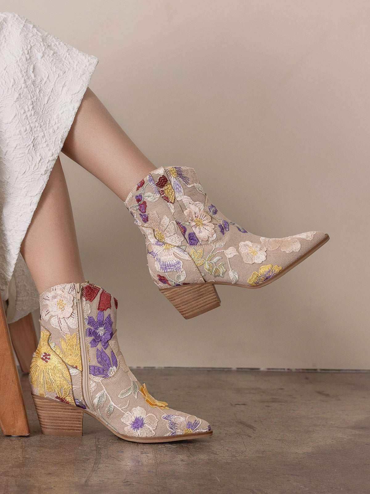 "Genevieve" Floral Tapestry Ankle Book in Khaki