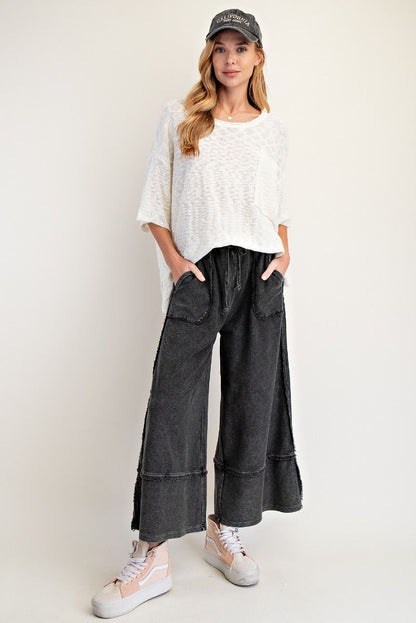 "Callie" Boho French Terry Pants in Black