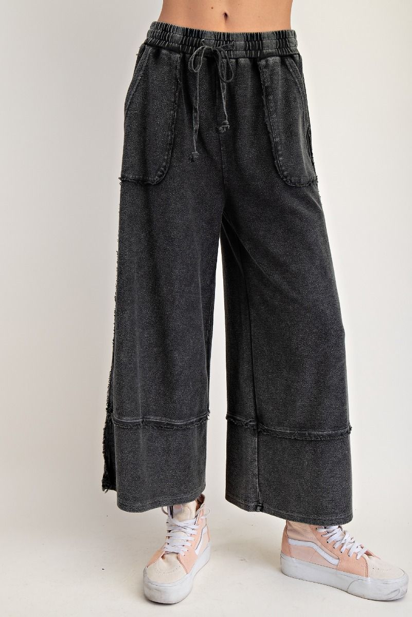 "Callie" Boho French Terry Pants in Black