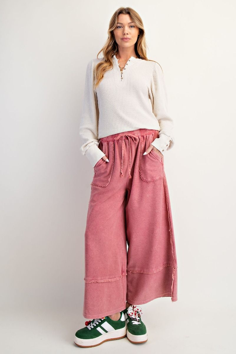 "Callie" Boho French Terry Pants in Washed Red
