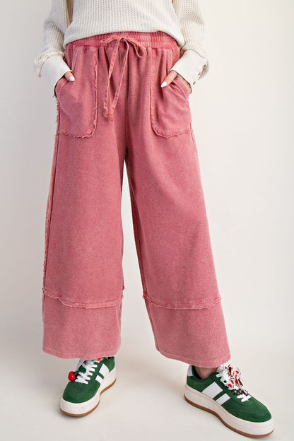 "Callie" Boho French Terry Pants in Washed Red