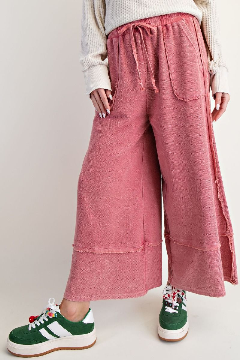 "Callie" Boho French Terry Pants in Washed Red