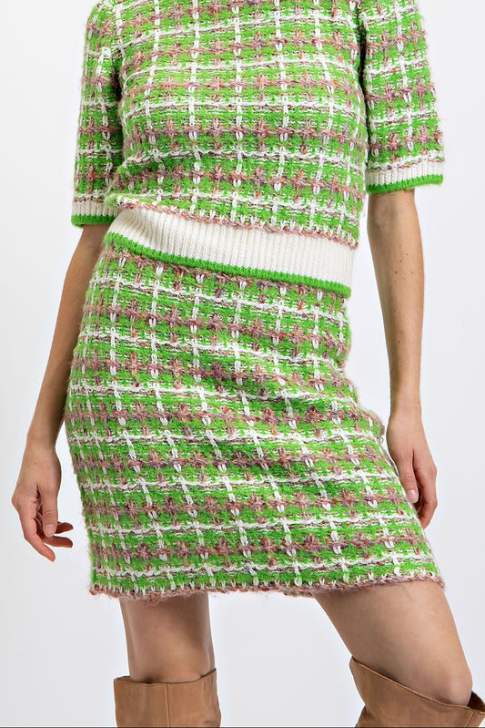 "Tweedy Skirt" Plaid Mini Skirt in Lime Green