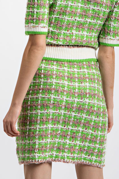 "Tweedy Skirt" Plaid Mini Skirt in Lime Green