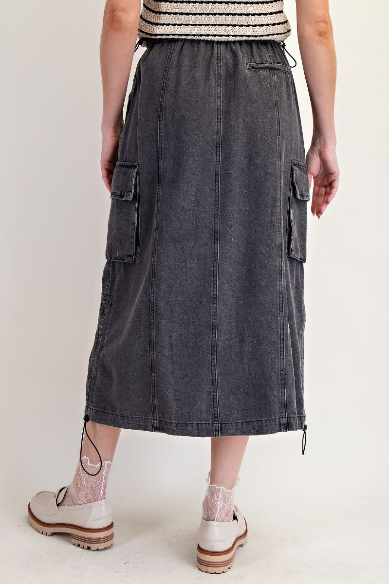 "Reyna" Denim Midi Skirt in Black