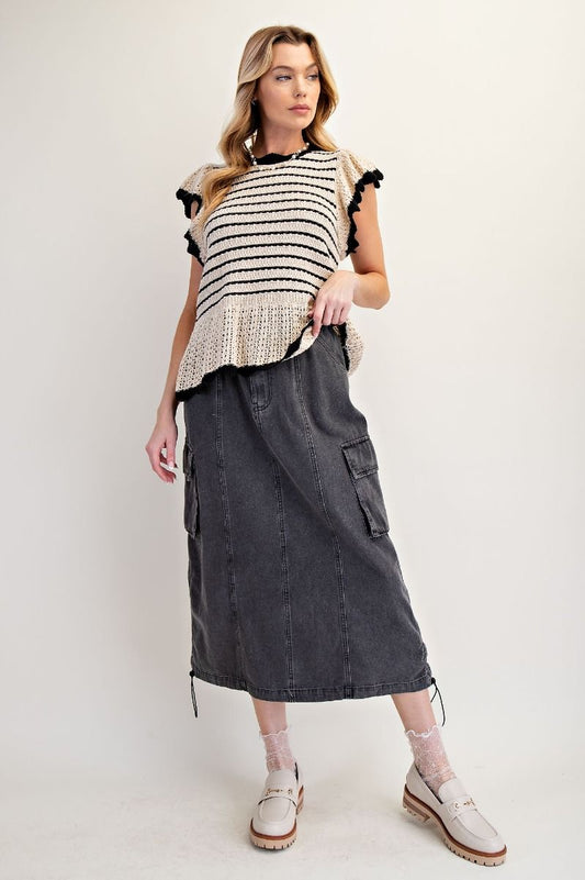 "Reyna" Denim Midi Skirt in Black
