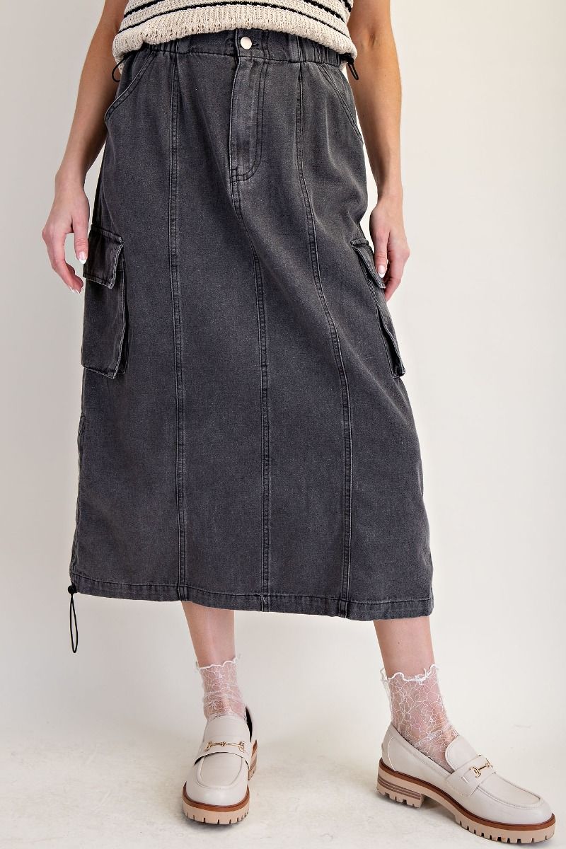 "Reyna" Denim Midi Skirt in Black