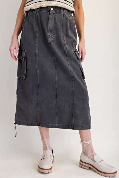 "Reyna" Denim Midi Skirt in Black