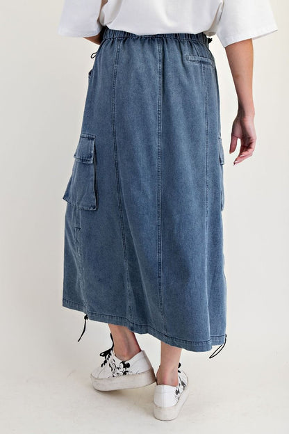"Reyna" Denim Midi Skirt in Blue