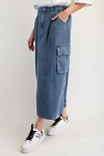 "Reyna" Denim Midi Skirt in Blue
