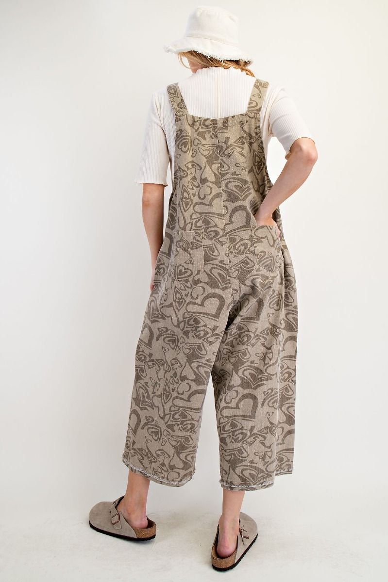 "Lila" Abstract Heart Overalls in Khaki